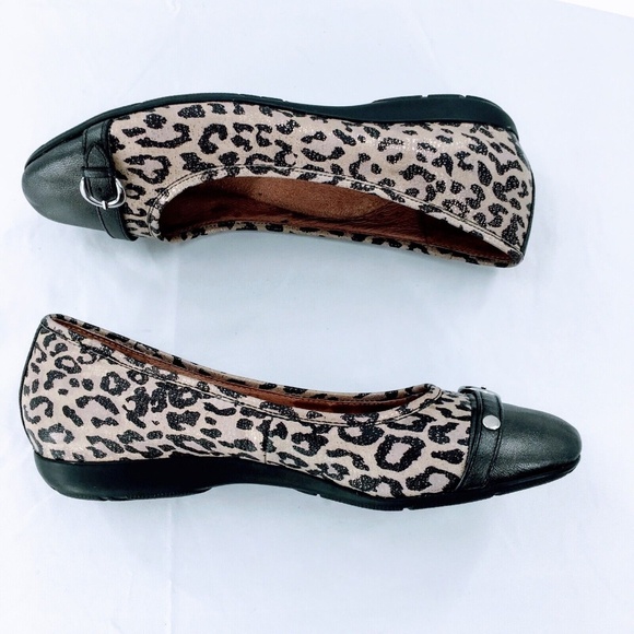 Abeo BIO Flats Womens Tan Metallic Leopard Print Cap Toe Buckle Ballet Shoe 9N - Picture 6 of 12